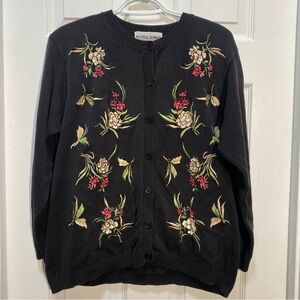 Alfred Dunner Black Floral Cardigan